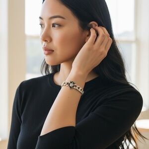 Juicy Couture Vintage Silver Bracelet with Black Crown Charms NWT